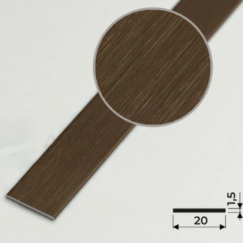 Алюминиевая полоса 20х1,5мм, 2,7м, браш бронза/глянец