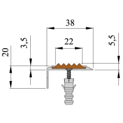 Противоскользящий алюминиевый угол-порог АУ38 ФЭС 38х5,5х22мм (резин.вст.), 2м, голубой