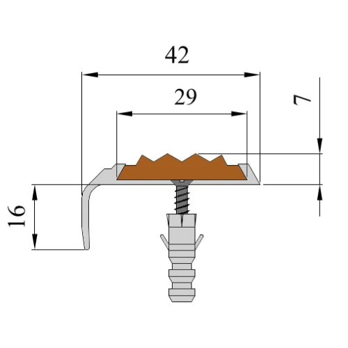 Противоскользящий алюминиевый угол-порог АУ42 ФЭС 42х4,5х20,5мм (вставка ФЭС+бортик), 2,7м
