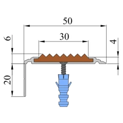 Противоскользящий алюминиевый угол-порог АУ50 Премиум ФЭС 50х6х26мм (резин.вст.), 1,5м