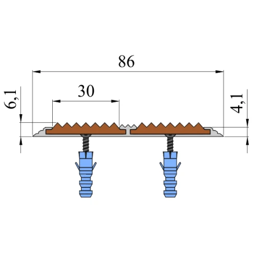 Противоскользящая алюминиевая полоса АП86 Премиум ФЭС (вставка ФЭС) 86х4,1мм, 3м