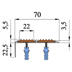 Противоскользящий алюминиевый угол-порог АУ70 ФЭС 70х5,5х28мм (резин.вст.+вст.ФЭС), 2,7м