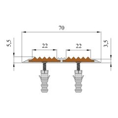 Противоскользящая алюминиевая полоса АП70 ФЭС (резин.вст.+ФЭС) 70х5,5мм, 1,35м