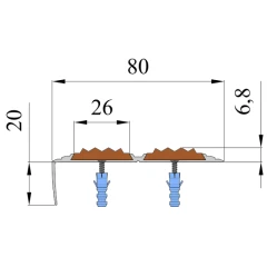 Противоскользящий алюминиевый угол-порог АУ80 ФЭС 80х6,5х26,5мм (резин.вст.+ФЭС), 1м