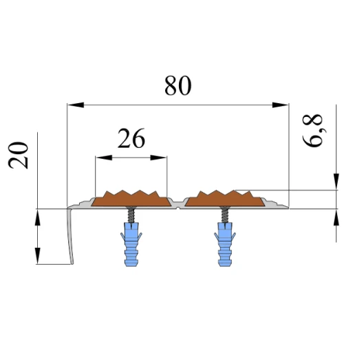 Противоскользящий алюминиевый угол-порог АУ80 ФЭС 80х4,2х24,2мм (вставки ФЭС.), 2,7м