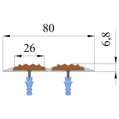 Противоскользящая алюминиевая полоса АП80 ФЭС (резин.вст.+ФЭС) 80х6,5мм, 2м