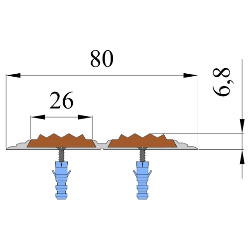 Противоскользящая алюминиевая полоса АП80 ФЭС (вставки ФЭС) 80х4,2мм, 2,7м