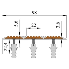 Противоскользящий алюминиевый угол-порог АУ98 ФЭС 98х3,6х26мм (вставки ФЭС+бортик ФЭС), 1,5м