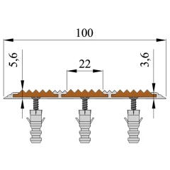 Противоскользящая алюминиевая полоса АП100 ФЭС (резин.вст.+ФЭС) 100х5,6мм, 2м