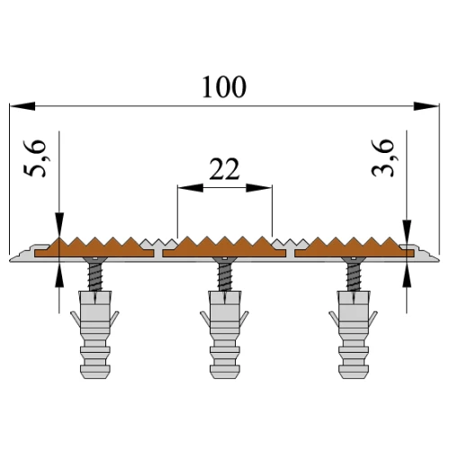 Противоскользящая алюминиевая полоса АП100 ФЭС (резин.вст.+ФЭС) 100х5,6мм, 2,7м