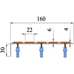Противоскользящий алюминиевый угол-порог АУ160 ФЭС 160х6х36мм (резин.вставки+вставки ФЭС), 2м