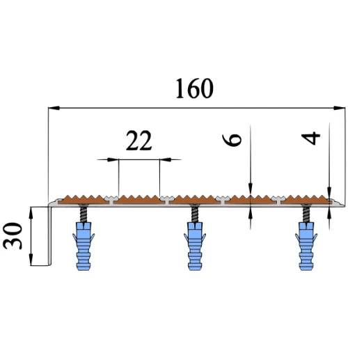 Противоскользящий алюминиевый угол-порог АУ160 ФЭС 160х6х36мм (резин.вставки+вставки ФЭС), 2,7м
