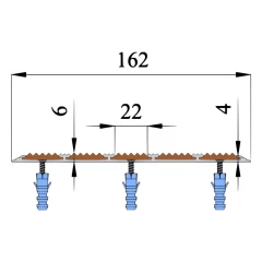 Противоскользящая алюминиевая полоса АП162 ФЭС (резин.вст.+вставки ФЭС) 162х6мм, 1м