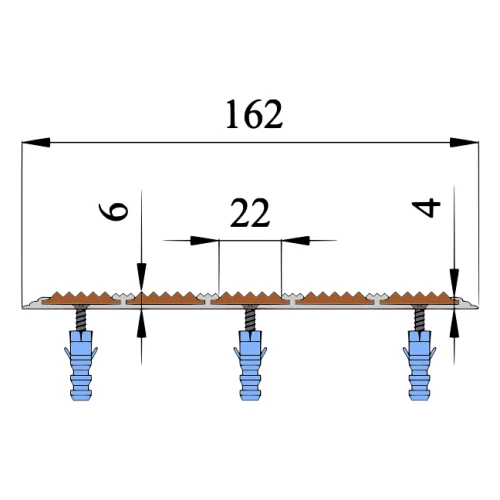 Противоскользящая алюминиевая полоса АП162 ФЭС (резин.вст.+вставки ФЭС) 162х6мм, 1м
