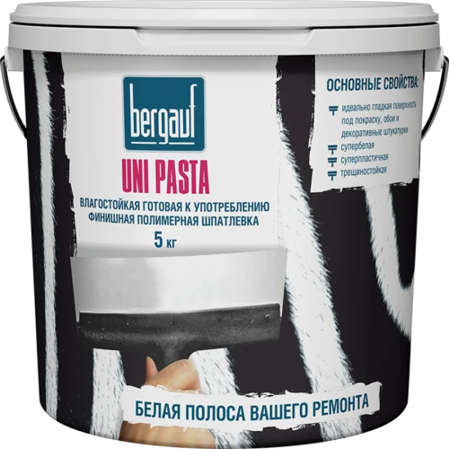 Готовая финишная полимерная шпатлёвка Bergauf Uni Pasta U влагостойкая, 5 кг