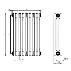 Трубчатый радиатор Rifar Tubog 3057 24 секции, боковое подкл-е, белый