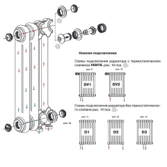Трубчатый радиатор Rifar Tubog Ventil 2180 10 секций, нижнее подкл-е, белый