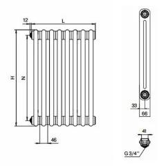Трубчатый радиатор Rifar Tubog 2180 8 секций, боковое подкл-е, титан
