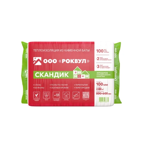 Утеплитель Rockwool Лайт Баттс Скандик 800х600х100 мм, 6 шт РОКВУЛ (2,88м2)