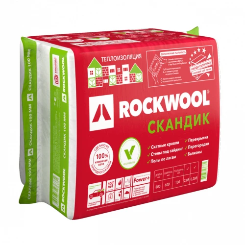 Утеплитель Rockwool Лайт Баттс Скандик 800х600х100 мм, 6 шт РОКВУЛ (2,88м2)