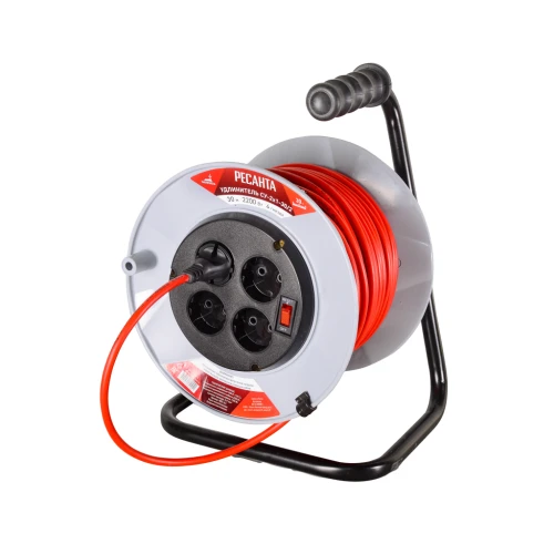 Удлинитель силовой на катушке, СУ-2х1-30/2 (с выкл., 4 розетки) Ресанта