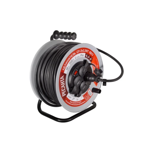 Удлинитель силовой на металлической катушке, СУ-3х2,5КГ-50/3 (с выкл., 4 розетки, IP44) Ресанта