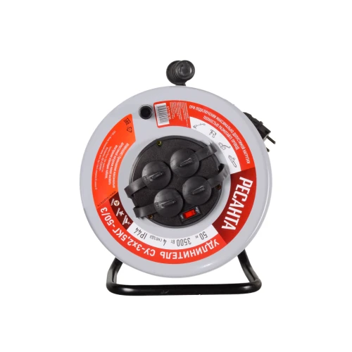 Удлинитель силовой на металлической катушке, СУ-3х2,5КГ-50/3 (с выкл., 4 розетки, IP44) Ресанта