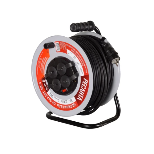 Удлинитель силовой на металлической катушке, СУ-3х2,5КГ-50/3 (с выкл., 4 розетки, IP44) Ресанта