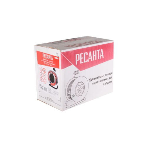 Удлинитель силовой на металлической катушке, СУ-3х2,5КГ-50/3 (с выкл., 4 розетки, IP44) Ресанта