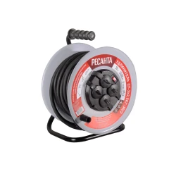 Удлинитель силовой на металлической катушке, СУ-3х2,5КГ-30/3 (с выкл., 4 розетки, IP44) Ресанта