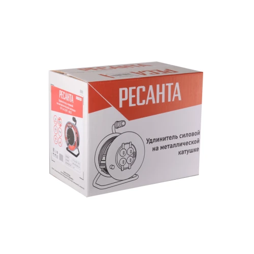 Удлинитель силовой на металлической катушке, СУ-3х2,5КГ-30/3 (с выкл., 4 розетки, IP44) Ресанта