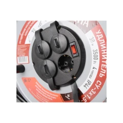 Удлинитель силовой на металлической катушке, СУ-3х1,5-30/3 (с выкл., 4 розетки, IP44) Ресанта