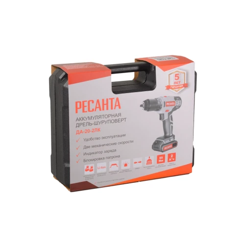 Дрель-шуруповерт аккумуляторная ДА-20-2ЛК Ресанта