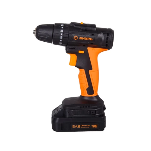 Дрель-шуруповерт аккумуляторная ДА-18Л-2КУ/Б (2,0 А/ч) (бесщеточный двигатель, ударный) Вихрь