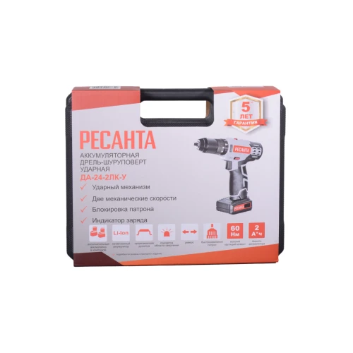 Дрель-шуруповерт аккумуляторная ДА-24-2ЛК Ресанта