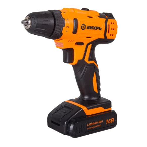 Дрель-шуруповерт аккумуляторная ДА-16Л-2КА с набором оснастки 65 предметов Вихрь