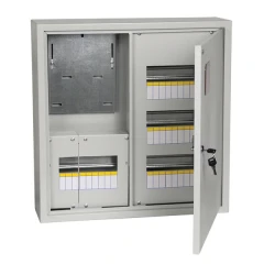 Щит навесной IEK ЩУРН-3/36-1 36, трехфазный электр.счетчик с дверцей, замком, окном IP31 серый