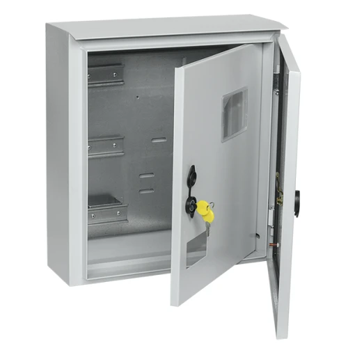 Щит навесной IEK ЩУ 3/1-1 12, трехфазный электр.счетчик с дверцей, замком, окном, с операт. панелью