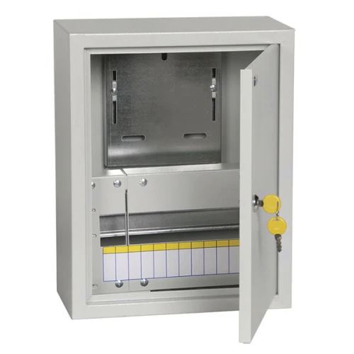 Щит навесной IEK ЩУРН-1/12-0 12, однофазный электр.счетчик с дверцей, замком IP54 галечный