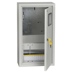 Щит навесной IEK ЩУРН-3/12-1 12, трехфазный электр.счетчик с дверцей, замком, окном IP31 серый