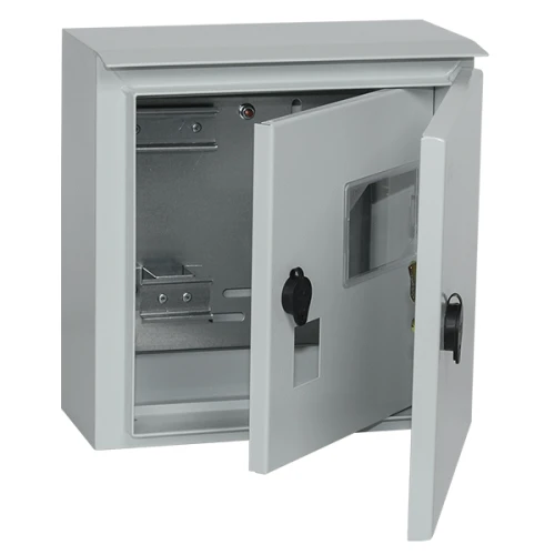 Щит навесной IEK ЩУ 1/1-1 6, однофазный электр.счетчик с дверцей, замком, окном, с операт. панелью