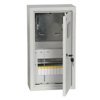 Щит навесной IEK ЩУРН-1/9-1 9, однофазный электр.счетчик с дверцей, замком, окном IP31 серый