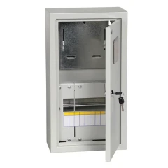 Щит навесной IEK ЩУРН-1/9-1 9, однофазный электр.счетчик с дверцей, замком, окном IP31 серый