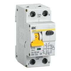 Дифференциальный автоматический выключатель IEK АВДТ32 С16 2P 16А 30мА класс A