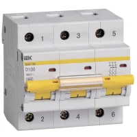Автоматический выключатель IEK ВА47-100 3P 100А характеристика D