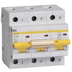 Автоматический выключатель IEK ВА47-100 3P 100А характеристика D