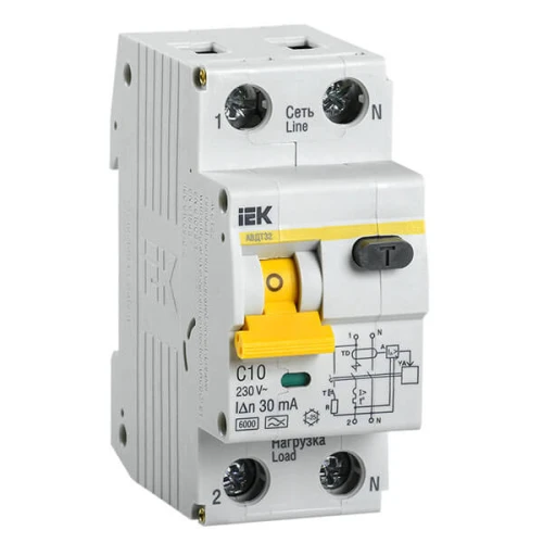 Дифференциальный автоматический выключатель IEK АВДТ32 С10 2P 10А 30мА класс A