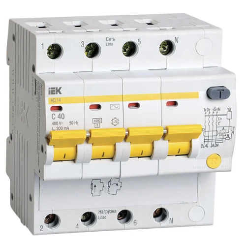 Дифференциальный автоматический выключатель IEK АД14 4P 40А 300мА класс AС