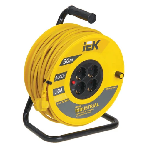 Удлинитель на катушке IEK Industrial УК50 четырехместный без заземления 50 м желтый