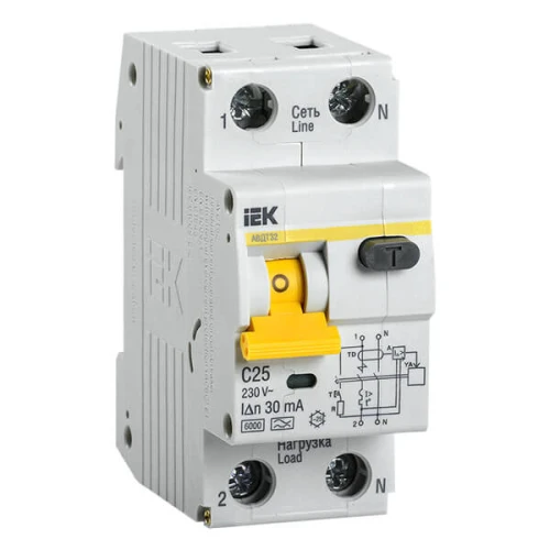 Дифференциальный автоматический выключатель IEK АВДТ32 С25 2P 25А 30мА класс A